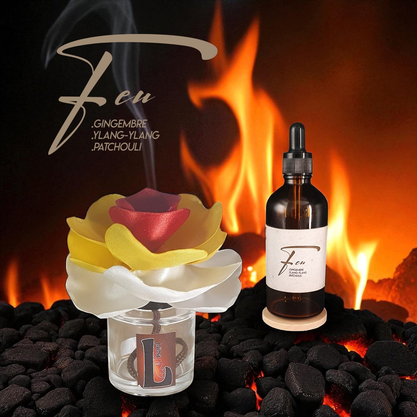 coffret diffuseur fleur KYU couleur avec parfum d'ambiance naturel feu