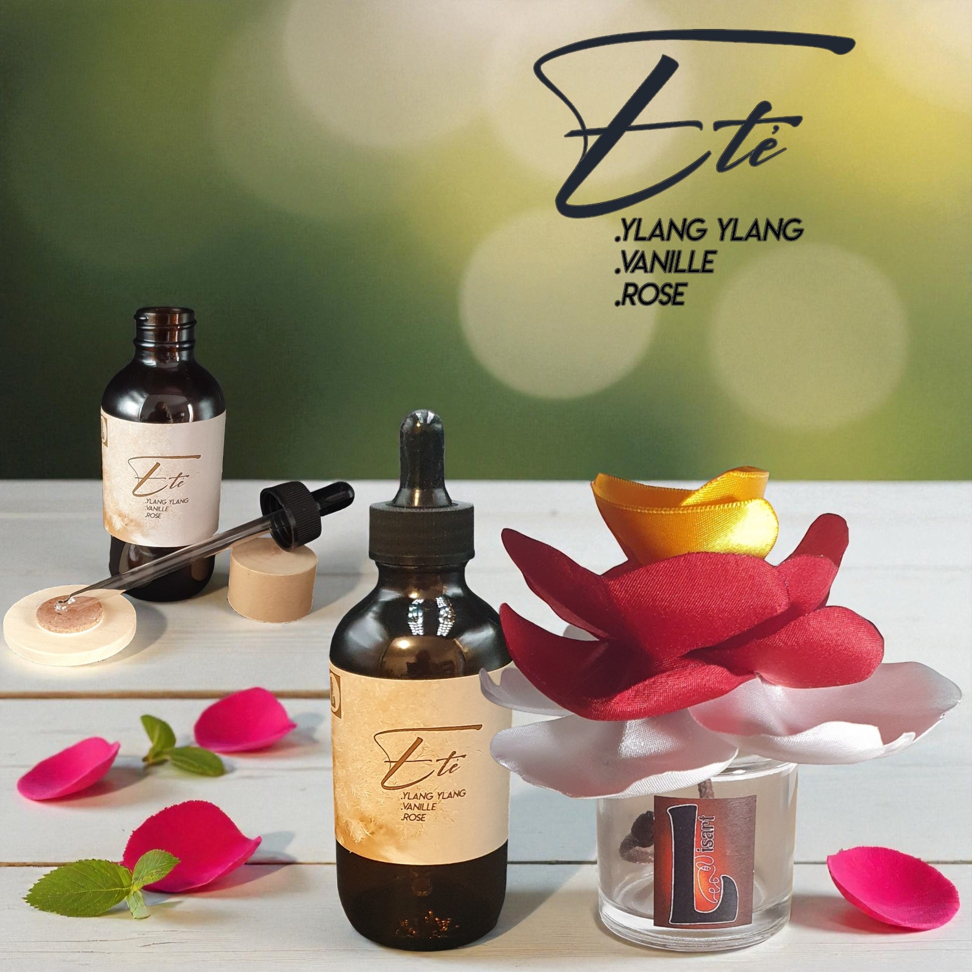 KYU Été fragrance set styled with clean and vibrant elements