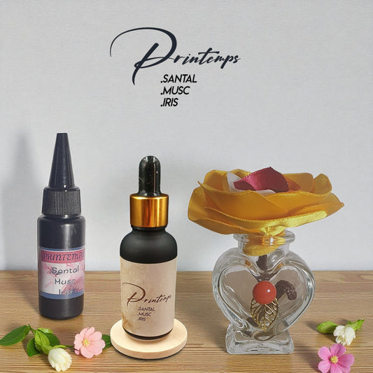 8 coffret ichi avec diffuseur fleur jaune flacon parfum d'ambiance et sa recharge