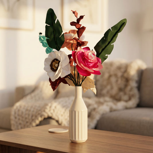 Vase décoratif artisanal l'automne avec fleur en satin | Lisa Art