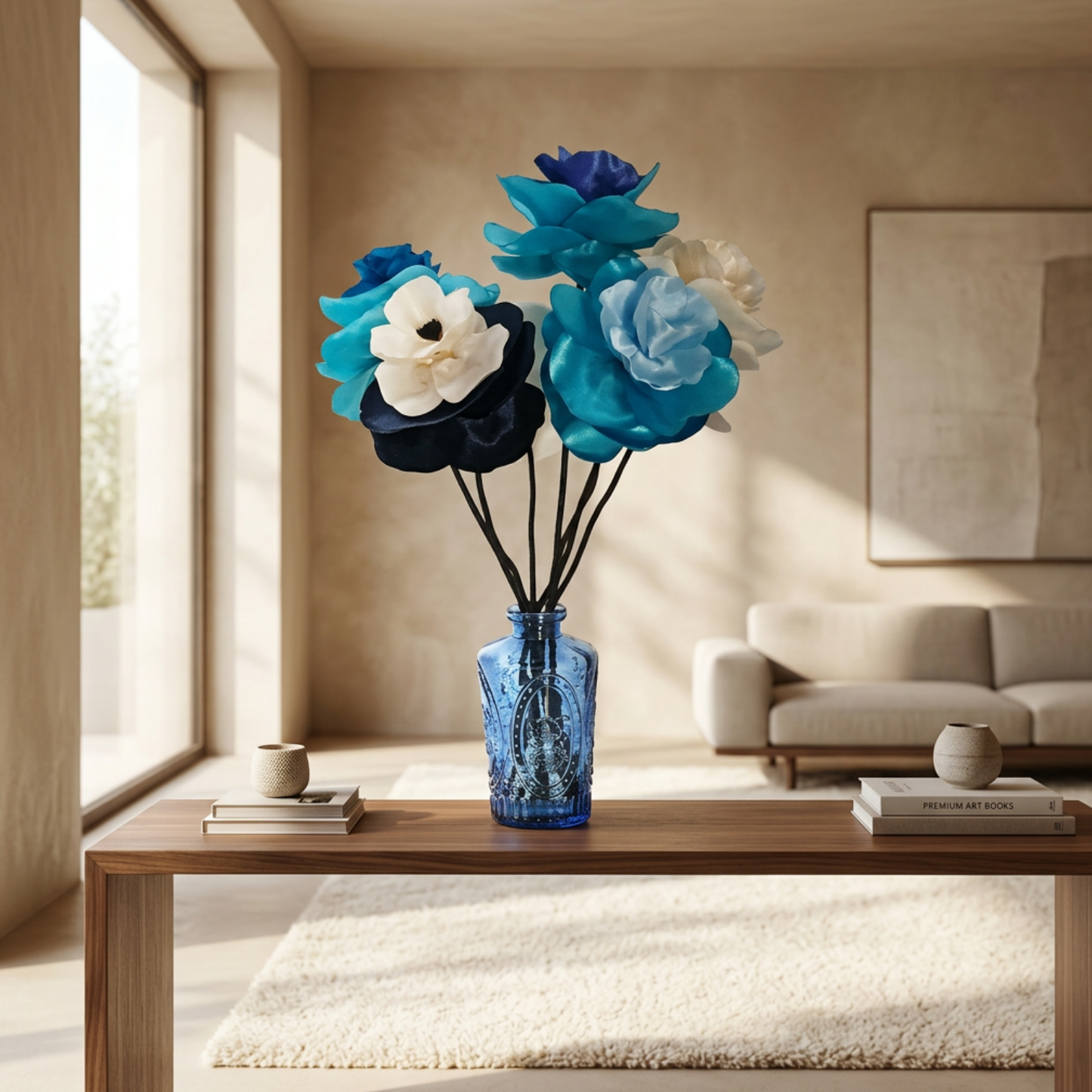 Vase décoratif artisanal bleuet avec fleur en satin & parfum d’ambiance naturel | Lisa Art