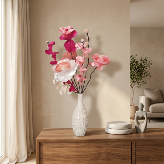 Vase décoratif artisanal le printanier avec fleur en satin & parfum d’ambiance naturel | Lisa Art