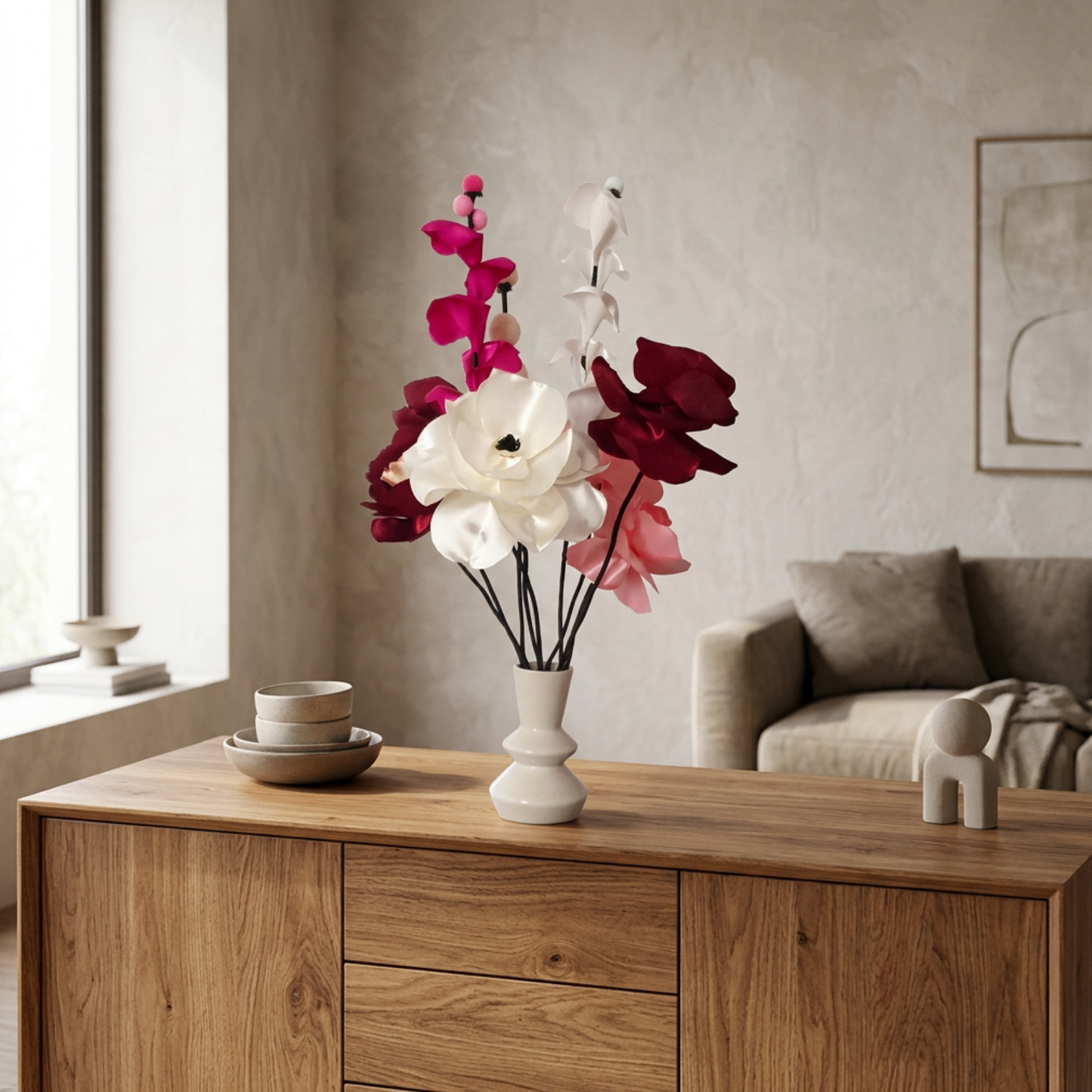 Vase décoratif artisanal l'été avec fleur en satin & parfum d’ambiance naturel | Lisa Art