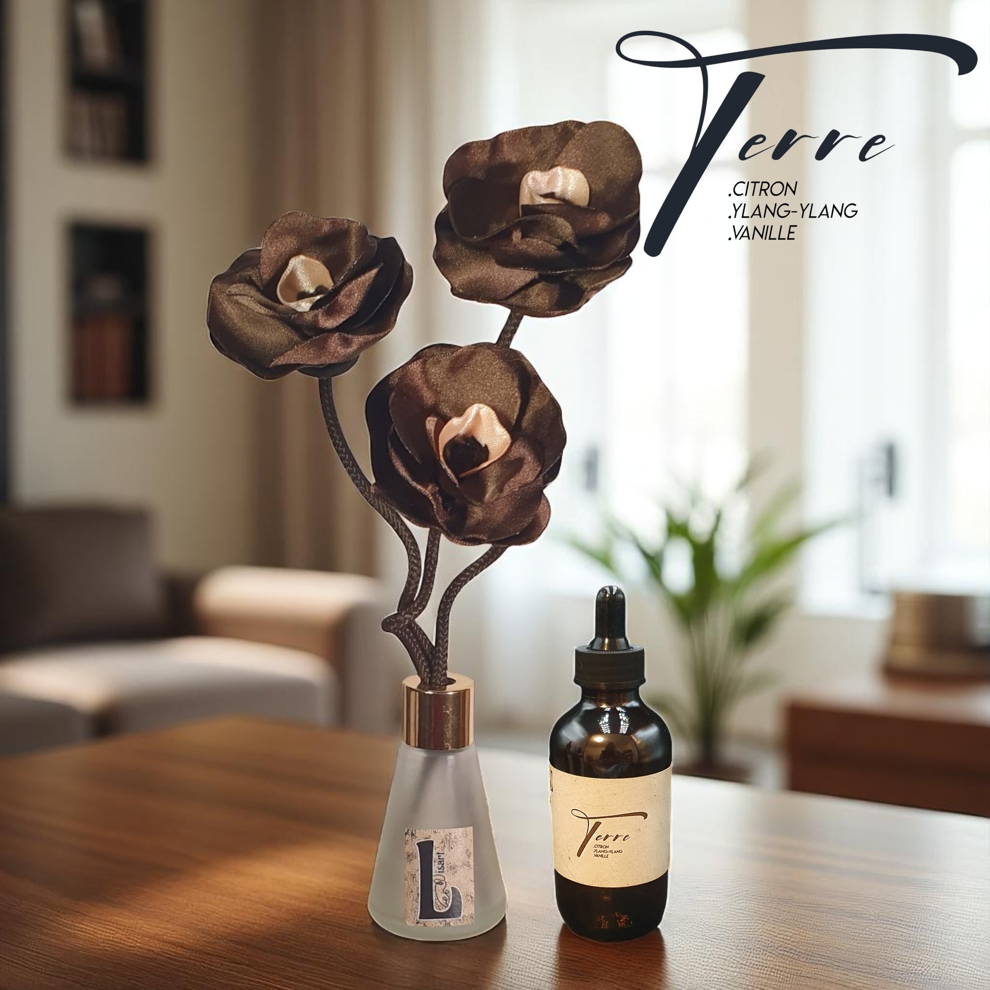 coffret PANJI marron avec parfum d'ambiance naturel terre