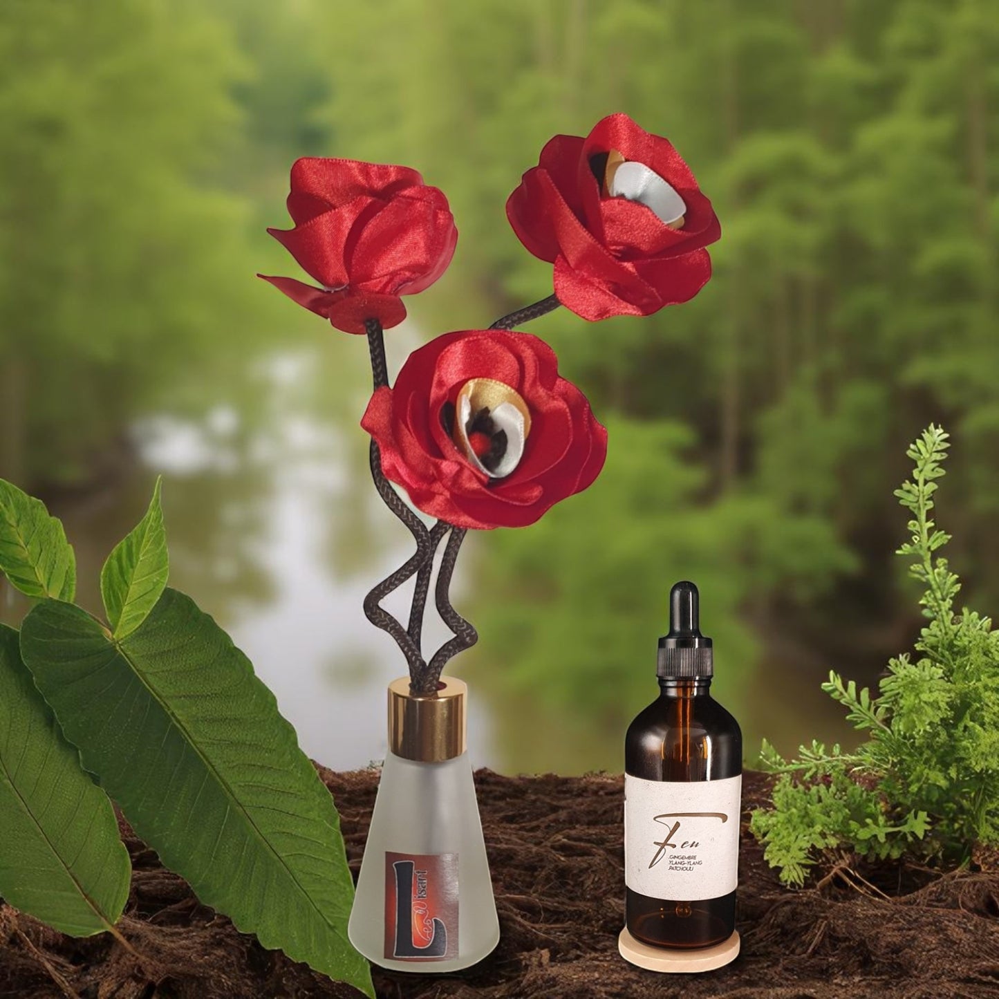 coffret diffuseur panji rouge flacon de parfum d'ambiance naturel feu