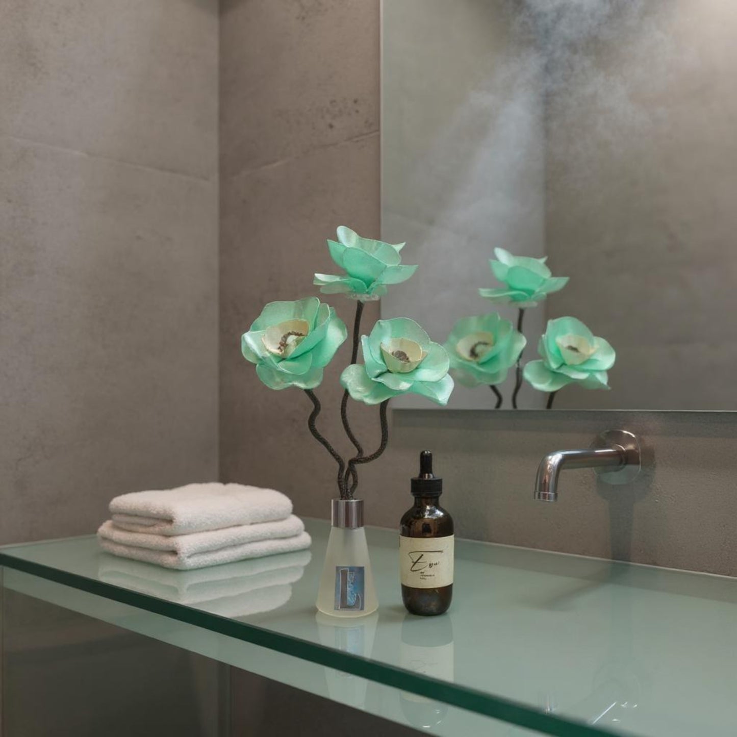 coffret fleurs PANJI vert bambou avec parfum d'ambiance naturel  eau