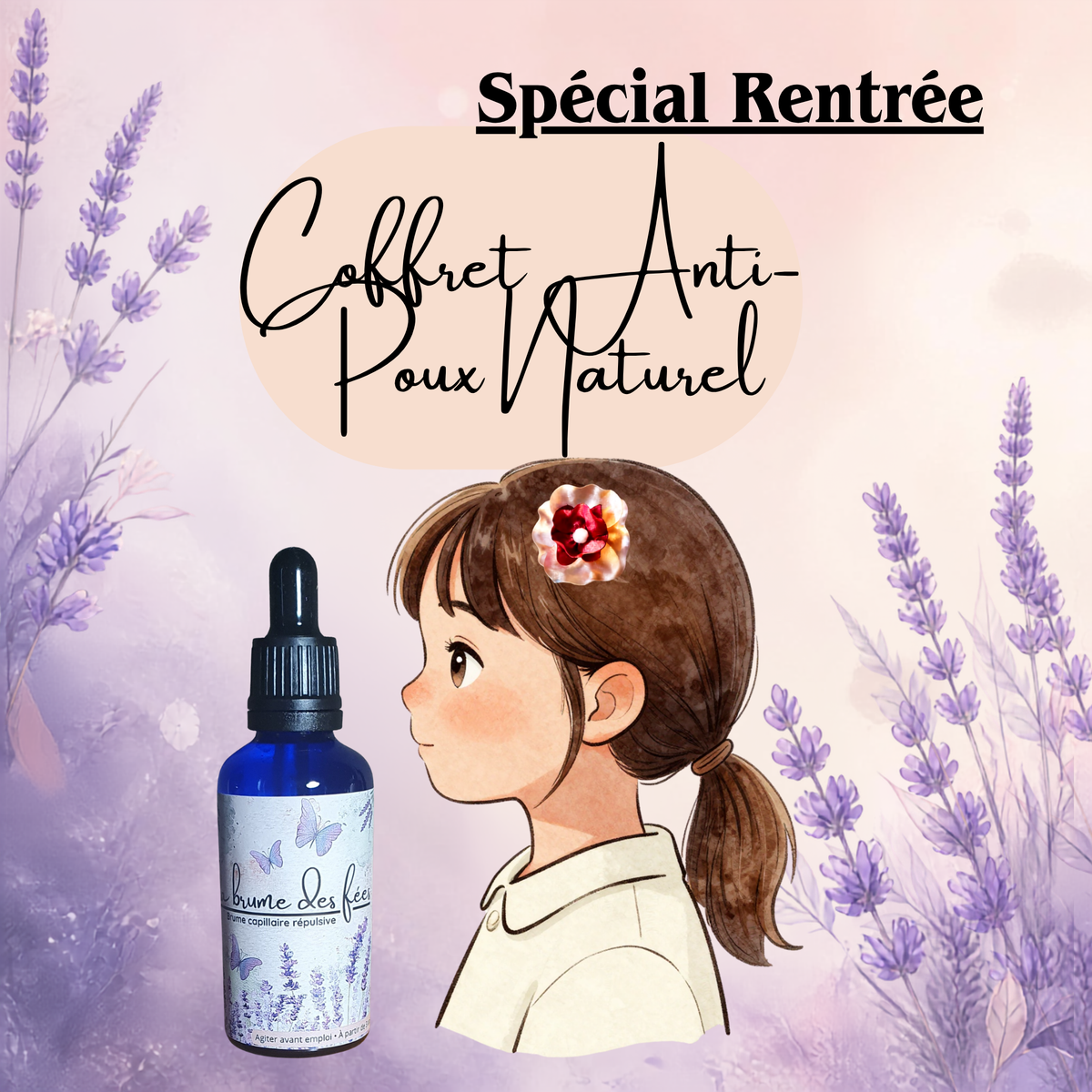 coffret avec 2 barrettes et son flacon répulsif anti poux