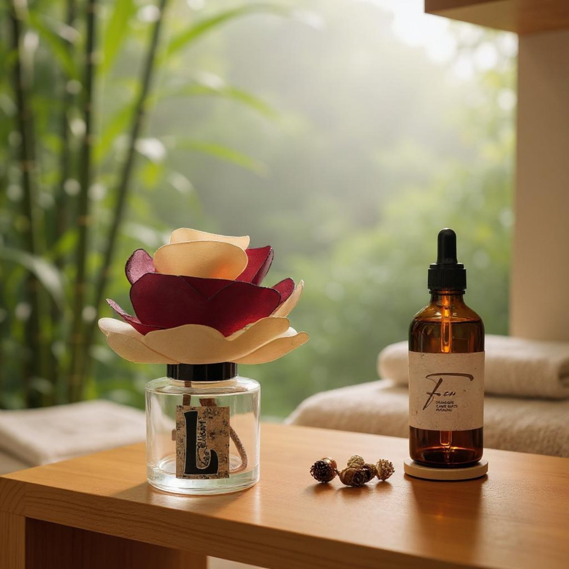fleur diffuseur KYU avec parfum d'ambiance naturel feu