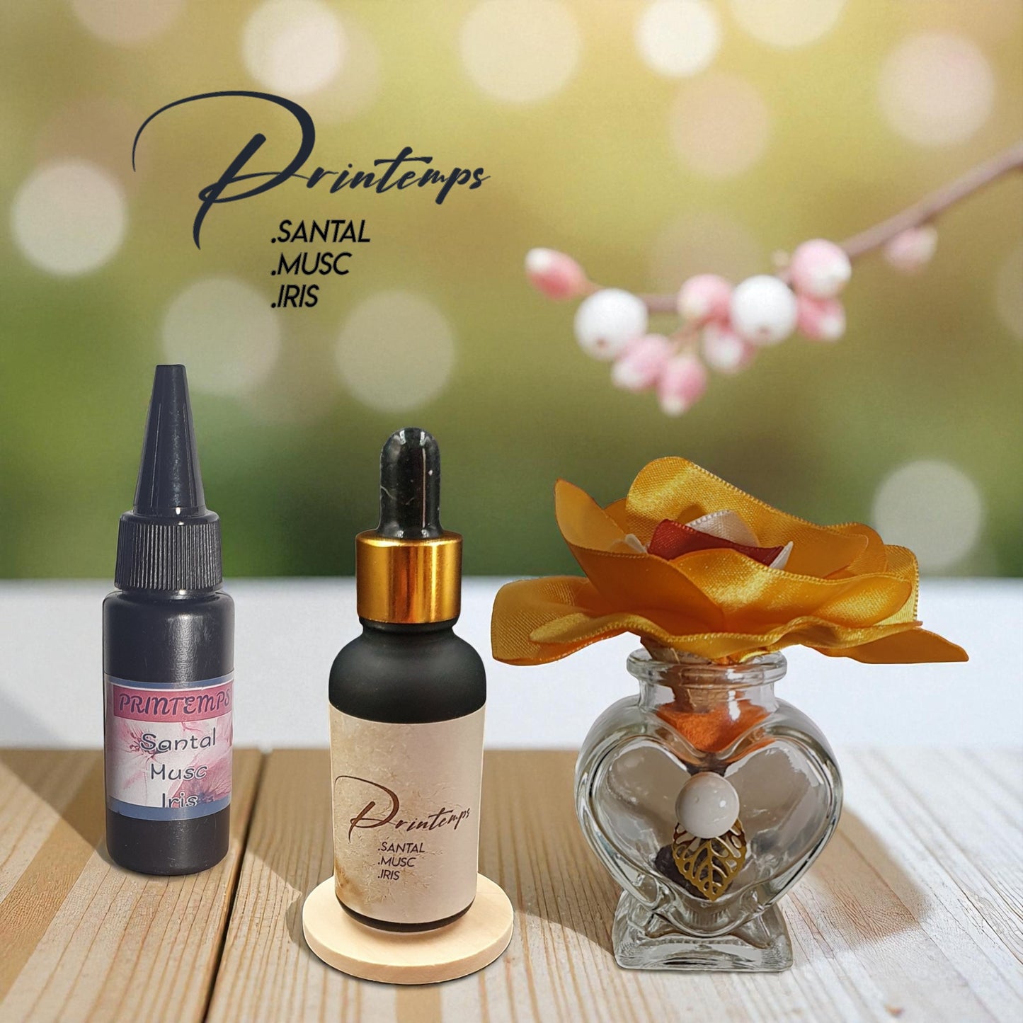 ICHI Printemps fragrance bottle displayed with seasonal accents