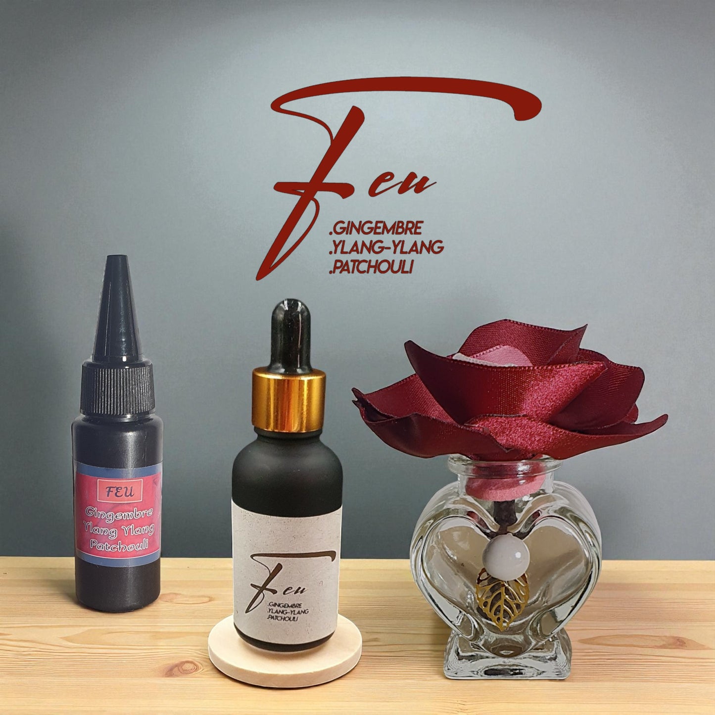 ICHI Feu perfume bottle with warm, bold fragrance