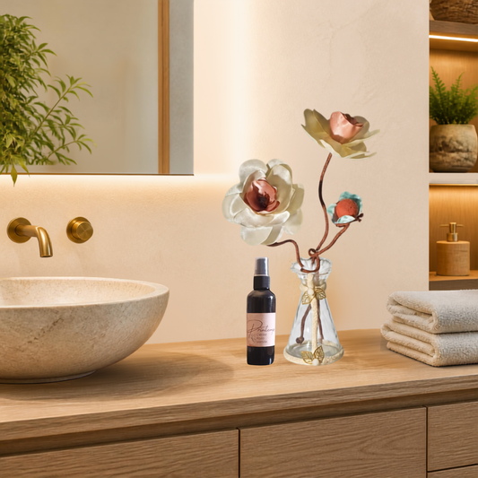vase décoratif avec fleurs en satin et son parfum d'ambiance pour parfumer votre intérieur