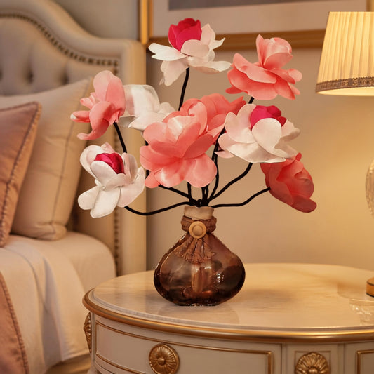 Vase décoratif artisanal  avec fleurs en satin | Lisaart